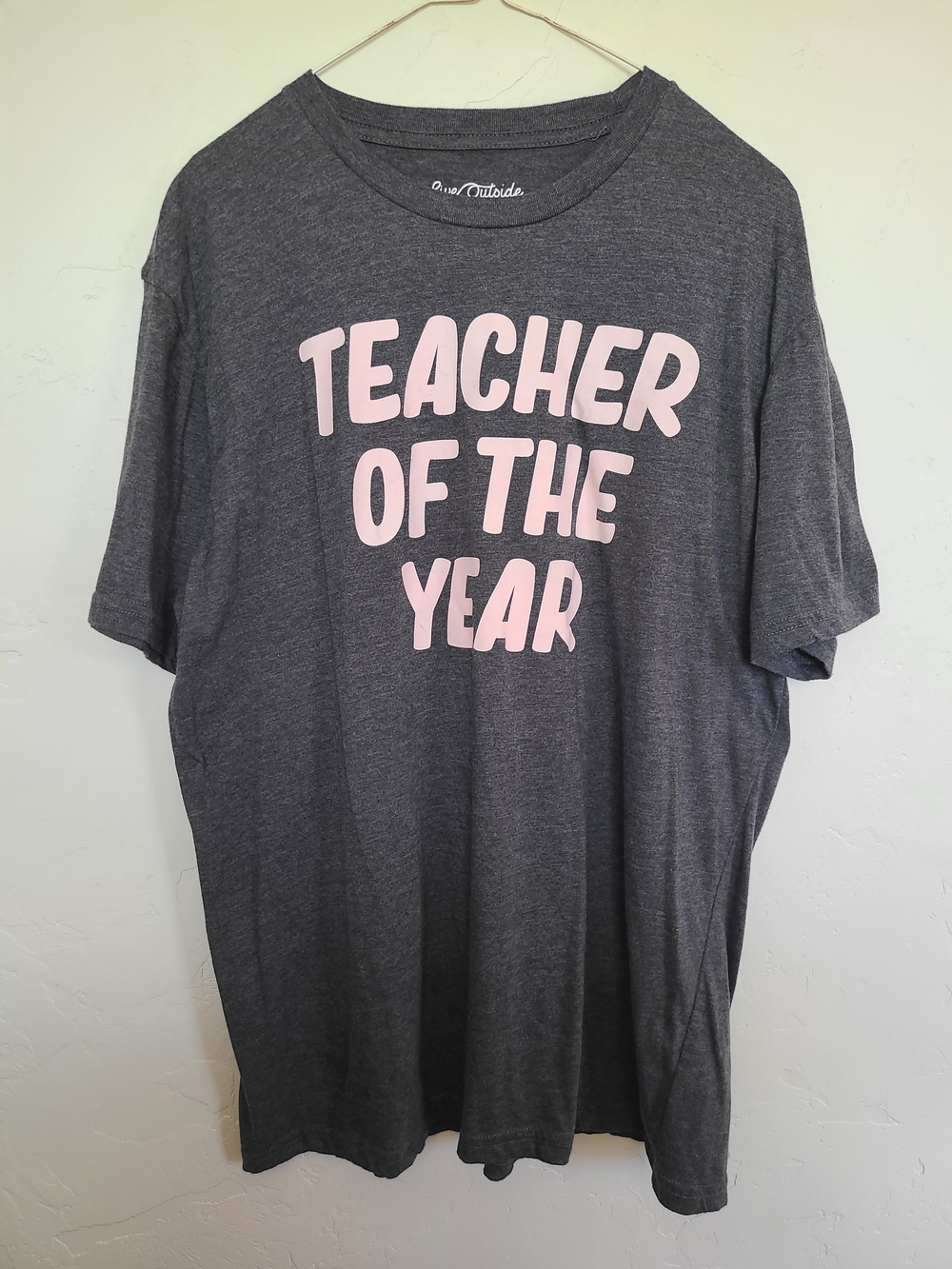 Teacher of the Year Graphic Tee - Dark Gray with Pink Print